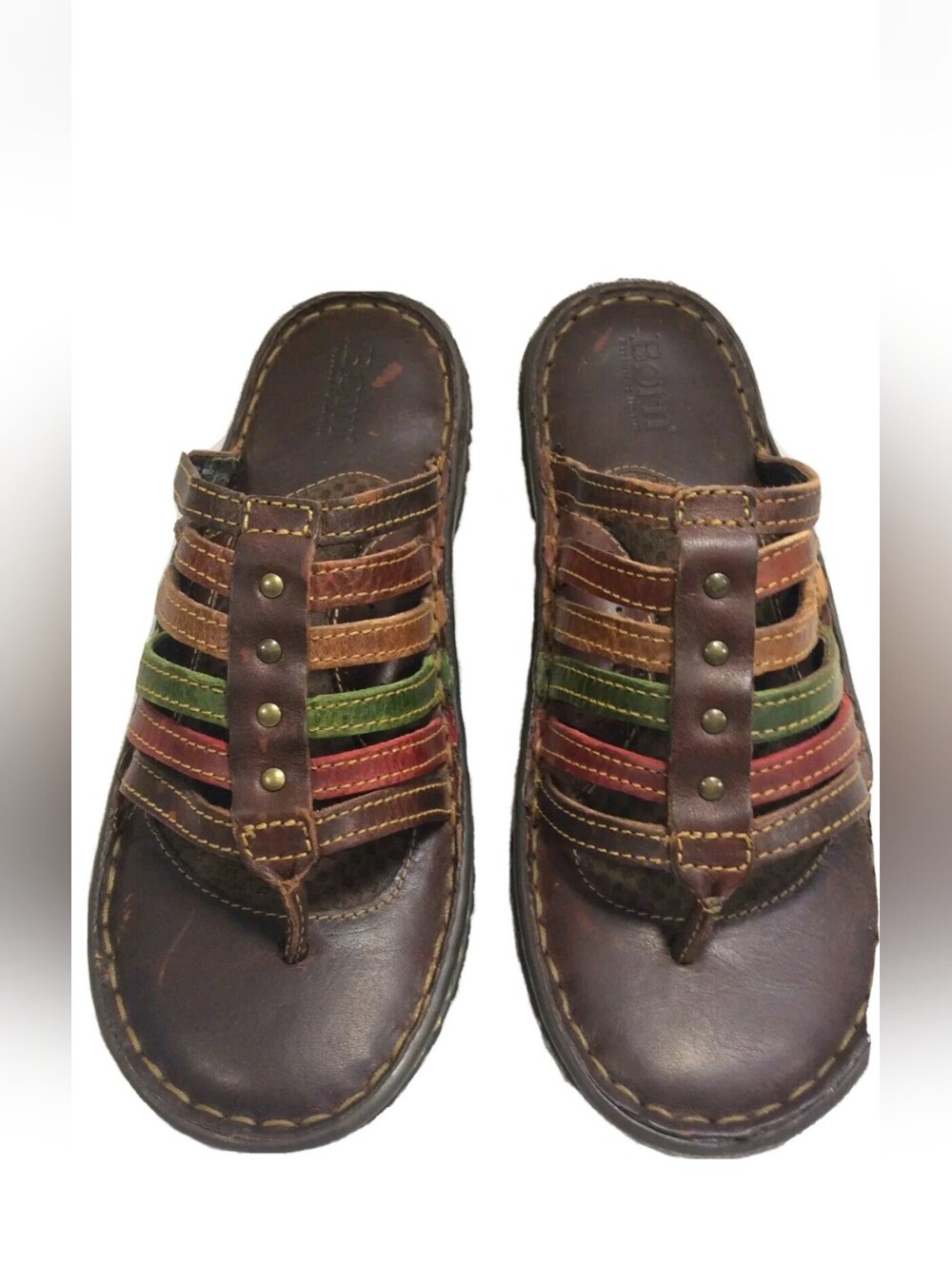NWOT BORN Ela Multi ColorHandcrafted Leather Thong Sandal Imported US6